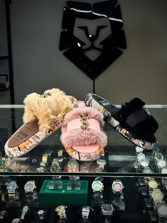 YSL Fur Slides
